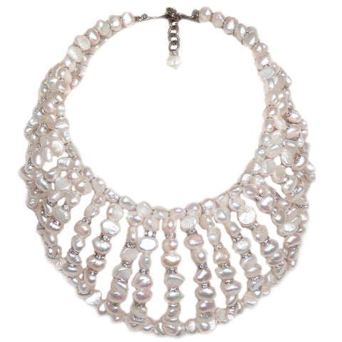#1068n Fresh Water Pearl & Rhinestone Oversized Collar Necklace
