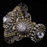 #1034b Gold & Silver Tone Filigree & Crystal Rhinestone Embellished Cuff Bracelet
