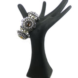 #1036b Silver/Pewter Tone & Amber Rhinestone Cuff Bracelet