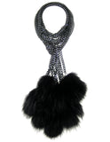#893n Black/Silver Chain Mail Lariat/Belt With Black Fur Tassel