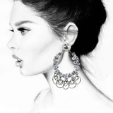 #996e Silver Tone Deconstructed Chain & Ring Hoop Earrings
