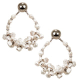 #1016e Fresh Water Pearl & Rhinestone Hoop Earrings With Silver Button Top