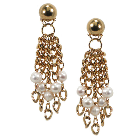 #1036e Gold Tone Chain & Fresh Water Pearl Cascade Earrings