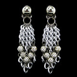 #1044e Silver Tone Chain & Rhinestone Bead Cascade Earrings