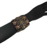 #1048b Gold/Copper Tone Filigree Embellished Black Leather Cuff Bracelet