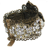 #1051b Gold Tone Filigree & Crystal Rhinestone Embellished Cuff Bracelet