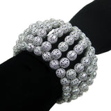 #1055b Silver Tone Filigree Bead Cuff Bracelet