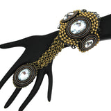 #1057b/r Gold Tone, Crystal Cabochon, Chain & Filigree Handpiece