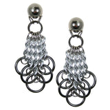 #1107e Silver Tone Chain & Ring Tassel Earrings