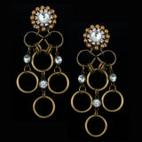 #1084e Gold Tone Rings & Crystal Drop Earrings