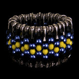 #1002b Cobalt Blue, Black, Yellow & Silver Tone Safety Pin Cuff Bracelet