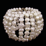 #1011b Fresh Water Pearl & Rhinestone Oversized Cuff Bracelet