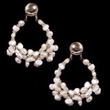 #1016e Fresh Water Pearl & Rhinestone Hoop Earrings With Silver Button Top