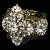 #1051b Gold Tone Filigree & Crystal Rhinestone Embellished Cuff Bracelet