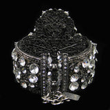 #1053b Gunmetal Filigree & Rhinestone Floral Cuff Bracelet