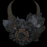 #1063n Copper Mesh, Black, Charcoal, & Brown Leather Floral Bib Necklace