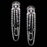 #1108e Crystal Rhinestone & Jet Glass Shoulder Duster Earrings