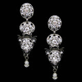 #1109e Crystal Rhinestone & Filigree Button Drop Earrings