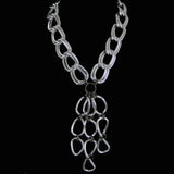 #1128n Silver Tone Large link Chain Tassel Necklace