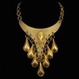 #1130n Gold Tone Bib Necklace With Teardrop Fringe