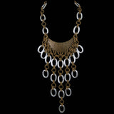 #1134n Gold & Silver Tone Chain Link Long Bib Necklace