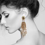 #1036e Gold Tone Chain & Fresh Water Pearl Cascade Earrings