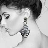 #1107e Silver Tone Chain & Ring Tassel Earrings