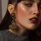 #924e Gold Floral Heart Drop Earrings