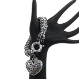 #103b Silver Tone Chain Mail Rope Bracelet With Filigree Heart