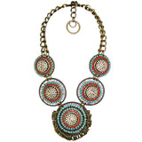 #1001n Old Brass Chain & Multi Color Medallion Necklace