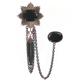 #1007p Copper Tone & Black Filigree & Chain Double Pin With Jet Cabochon