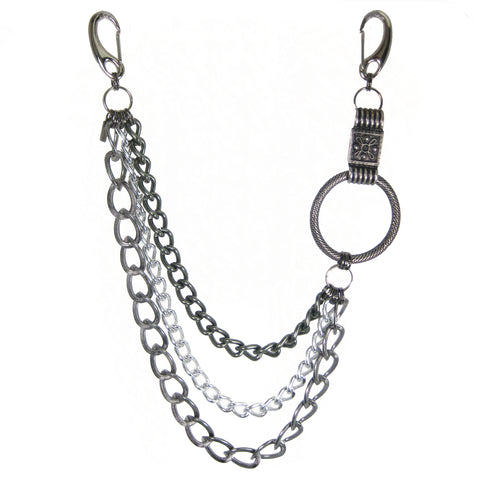 #1008bc Silver & Gunmetal Tone Belt Chain With Large Ring Detail