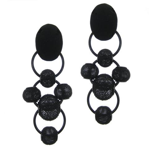 #1009e Black Suede & Metal Mesh Bead Drop Earrings
