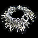 #1010b Silver Tone Chain Bracelet With Spikes