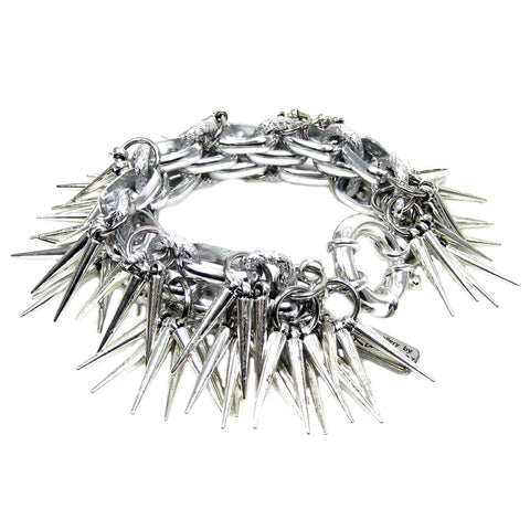 #1010b Silver Tone Chain Bracelet With Spikes