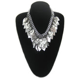 #1010n Chain Mail Bib Necklace with Silver Leather Scales & Gunmetal Rings