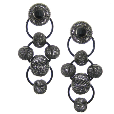 #1011e Gunmetal Metal Mesh Bead Drop Earrings