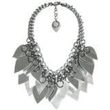#1011n Chain Mail Bib Necklace with Silver Leather Scales & Gunmetal Rings