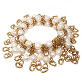#1021b Gold Tone Chain & Fresh Water Pearl Fringed Bracelet