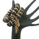 #1022b Lava Rock, Gold Tone & Rhinestone Cuff Bracelet