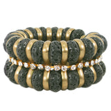 #1022b Lava Rock, Gold Tone & Rhinestone Cuff Bracelet