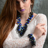 #1080n Cobalt Blue, Aqua & Black Bib Necklace