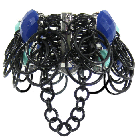 #1024b Cobalt Blue, Aqua & Black Cuff Bracelet