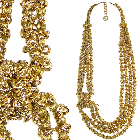 #1024n Gold Tone Deconstructed Chain & Bead Multi Strand Long Necklace