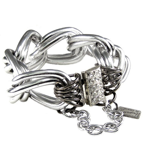 #102b Silver Tone Chain Bracelet With Rhinestone Clasp