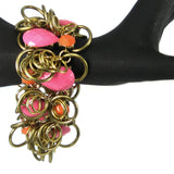 #1031b Pink, Orange & Gold Tone Cuff Bracelet