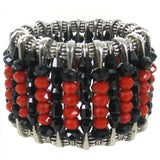 #1038b Red, Black, Silver Tone Safety Pin Cuff Bracelet