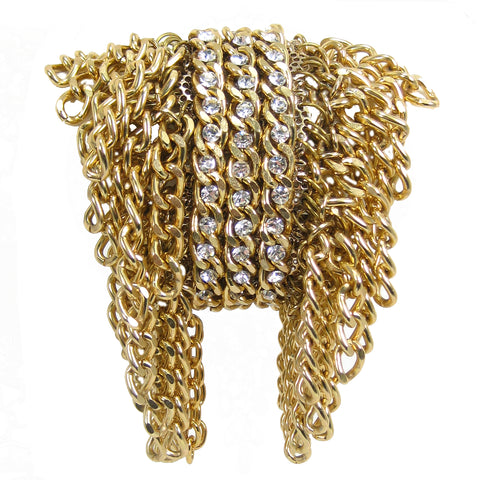 #1042b Gold Tone Chain & Crystal Rhinestone Embellished Bangle Bracelet With Fringe