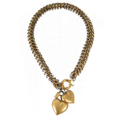 #104n Gold Chain Mail Rope Necklace With Hearts