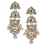 #1062e Gold Tone Filigree & Crystal Drop Earrings